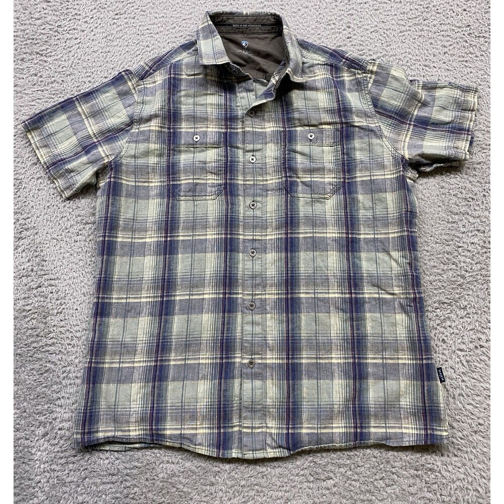 Kuhl Shirt Mens Medium Multicolor Skorpio Linen Blend Plaid Button Up